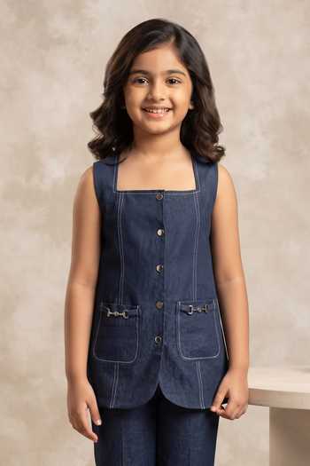 B'Infinite Square Neck Denim Top For Kids