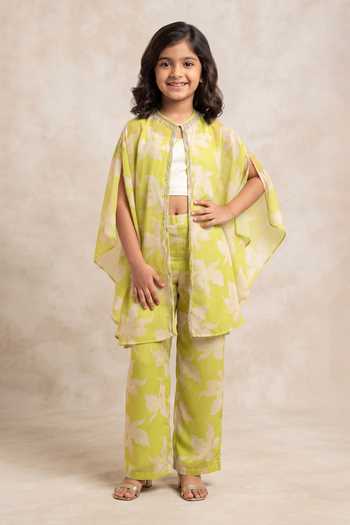 B'Infinite Lime Tropical Embellished Three Piece Set For Kids