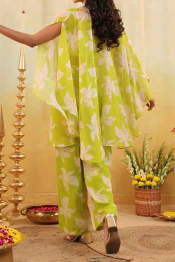 B'Infinite Lime Tropical Embellished Three Piece Set For Kids