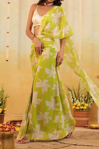 Buy B'Infinite Green Lime Tropical Embellished Draped Saree With Blouse For Kids Online at Aza Fashions Buy_B'Infinite_Green Lime Tropical Embellished Draped Saree With Blouse For Kids_Online_at_Aza_Fashions