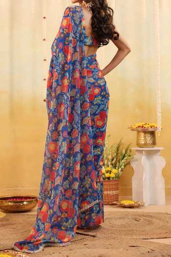 B'Infinite Carnival Bloom Embellished Draped Saree With Blouse For Kids