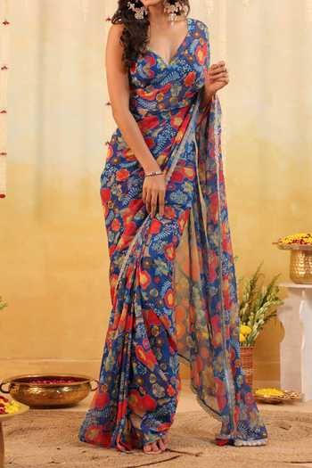 Shop B'Infinite Blue Carnival Bloom Embellished Draped Saree With Blouse For Kids Online at Aza Fashions Shop_B'Infinite_Blue Carnival Bloom Embellished Draped Saree With Blouse For Kids_Online_at_Aza_Fashions