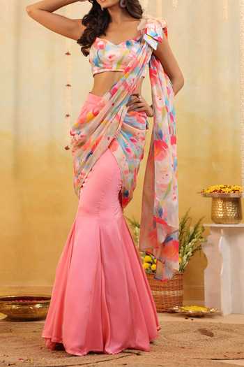 Buy B'Infinite Pink Pastel Tulip Embellished Draped Saree With Blouse For Kids Online at Aza Fashions Buy_B'Infinite_Pink Pastel Tulip Embellished Draped Saree With Blouse For Kids_Online_at_Aza_Fashions