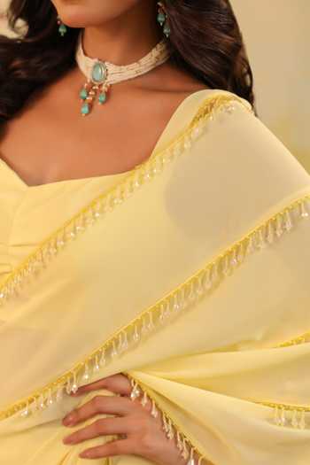 Buy_B'Infinite_Yellow Butter Embellished Draped Saree With Blouse For Kids_Online_at_Aza_Fashions