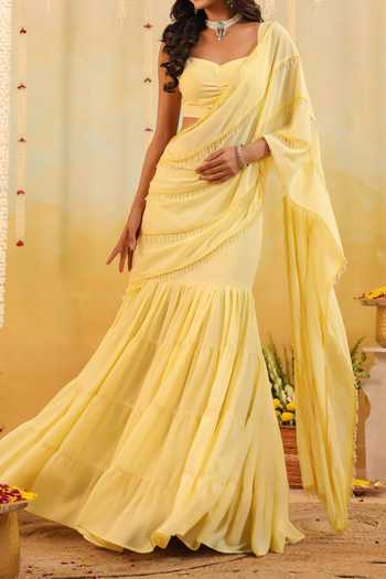 Buy_B'Infinite_Yellow Butter Embellished Draped Saree With Blouse For Kids