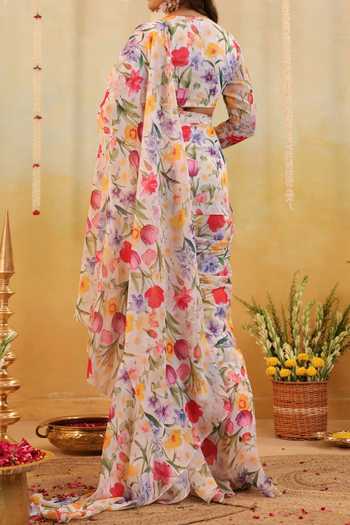 B'Infinite Garden Tulipe Embellished Draped Saree & Blouse Set For Kids