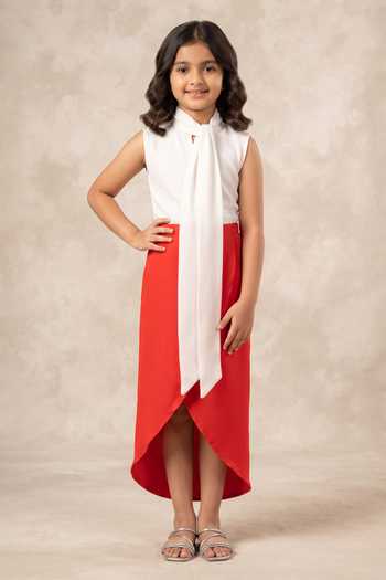 B'Infinite Red Asymmetric Midi Skirt For Kids