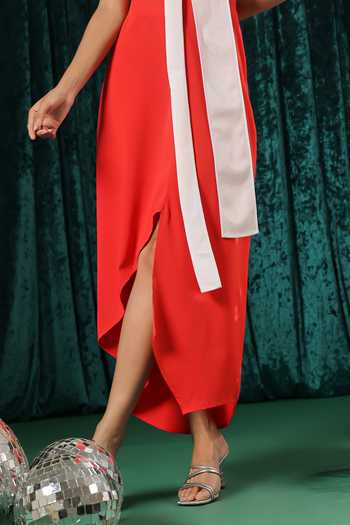 Buy_B'Infinite_Red Crepe Asymmetric Midi Skirt For Kids