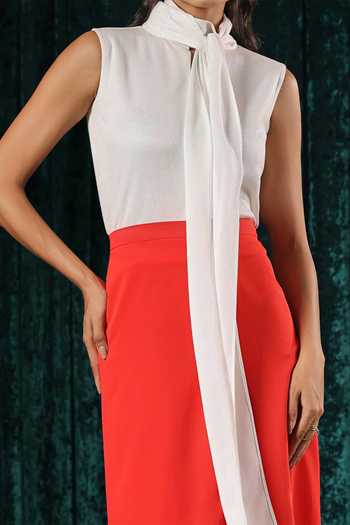 B'Infinite White Cotton High Collar Pearl Drape Top For Kids Online at Aza Fashions B'Infinite_White Cotton High Collar Pearl Drape Top For Kids_Online_at_Aza_Fashions