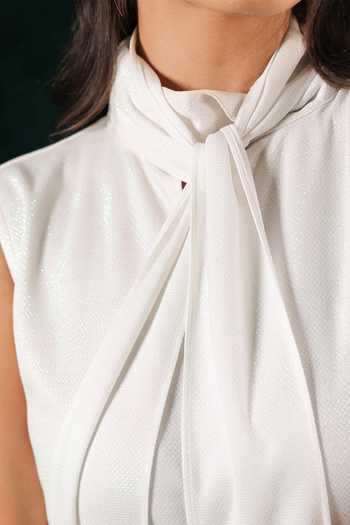 Shop B'Infinite White Cotton High Collar Pearl Drape Top For Kids Online at Aza Fashions Shop_B'Infinite_White Cotton High Collar Pearl Drape Top For Kids_Online_at_Aza_Fashions