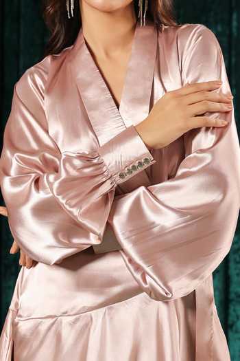 B'Infinite Pink Satin Metallic Wrap Dress For Kids at Aza Fashions B'Infinite_Pink Satin Metallic Wrap Dress For Kids_at_Aza_Fashions