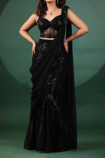 B'Infinite Black Lycra Sequins Pre Draped Mermaid Saree Set For Kids Online at Aza Fashions B'Infinite_Black Lycra Sequins Pre Draped Mermaid Saree Set For Kids_Online_at_Aza_Fashions