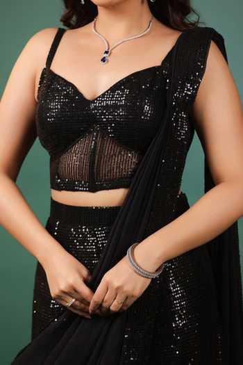 B'Infinite Black Lycra Sequins Pre Draped Mermaid Saree Set For Kids at Aza Fashions B'Infinite_Black Lycra Sequins Pre Draped Mermaid Saree Set For Kids_at_Aza_Fashions