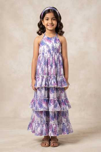 B'Infinite Floral Print Halter Maxi Dress For Kids
