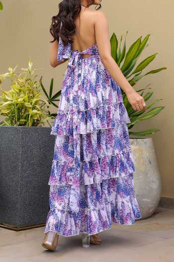 B'Infinite Floral Print Halter Maxi Dress For Kids