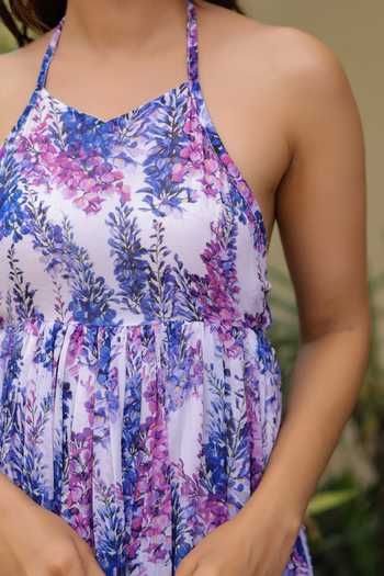 B'Infinite Blue Floral Print Halter Maxi Dress For Kids Online at Aza Fashions B'Infinite_Blue Floral Print Halter Maxi Dress For Kids_Online_at_Aza_Fashions