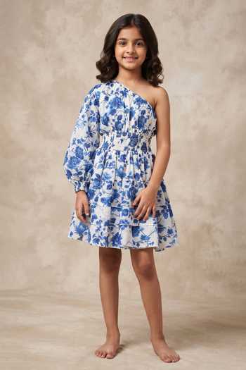 B'Infinite Floral Print One-Shoulder Dress For Kids