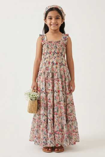 B'Infinite Floral Print Maxi Dress For Kids