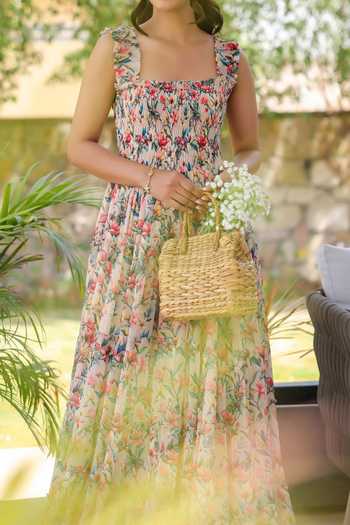 B'Infinite Pink Floral Print Maxi Dress For Kids Online at Aza Fashions B'Infinite_Pink Floral Print Maxi Dress For Kids_Online_at_Aza_Fashions