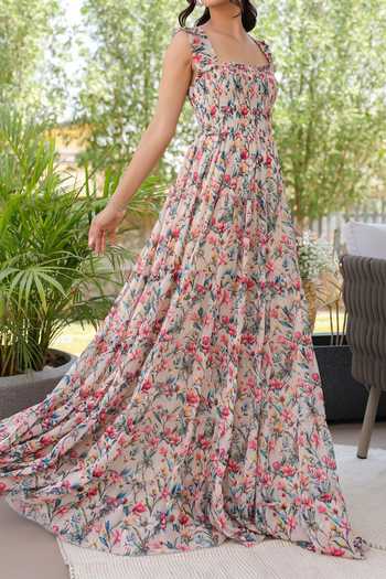 Buy B'Infinite Pink Floral Print Maxi Dress For Kids Buy_B'Infinite_Pink Floral Print Maxi Dress For Kids