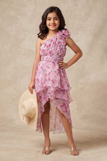 B'Infinite Floral Organza One Shoulder Dress For Kids