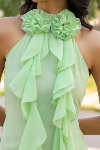 B'Infinite Green Ruffled Halter Neck Dress For Kids Online at Aza Fashions B'Infinite_Green Ruffled Halter Neck Dress For Kids_Online_at_Aza_Fashions
