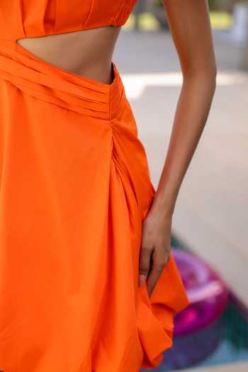 B'Infinite Orange One Shoulder Cutout Dress For Kids Online at Aza Fashions B'Infinite_Orange One Shoulder Cutout Dress For Kids_Online_at_Aza_Fashions