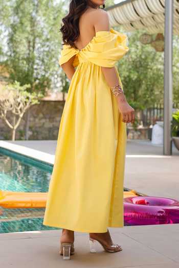 B'Infinite Yellow Cotton Maxi Dress For Kids