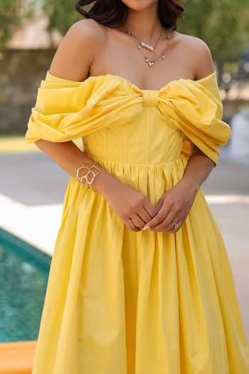 Buy B'Infinite Yellow Cotton Maxi Dress For Kids Online at Aza Fashions Buy_B'Infinite_Yellow Cotton Maxi Dress For Kids_Online_at_Aza_Fashions