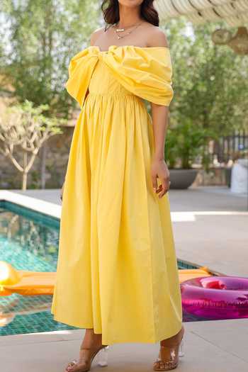 Shop B'Infinite Yellow Cotton Maxi Dress For Kids Online at Aza Fashions Shop_B'Infinite_Yellow Cotton Maxi Dress For Kids_Online_at_Aza_Fashions