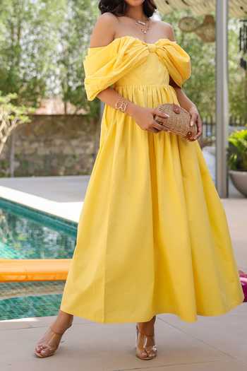 B'Infinite Yellow Cotton Maxi Dress For Kids at Aza Fashions B'Infinite_Yellow Cotton Maxi Dress For Kids_at_Aza_Fashions