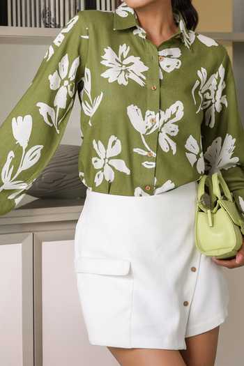 Shop_B'Infinite_Green Floral Shirt And White Skorts Set For Kids_Online_at_Aza_Fashions