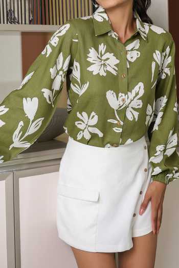 Buy_B'Infinite_Green Floral Print Cotton Shirt For Kids
