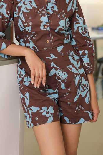 Buy B'Infinite Brown Floral Print Cotton Shorts For Kids Buy_B'Infinite_Brown Floral Print Cotton Shorts For Kids