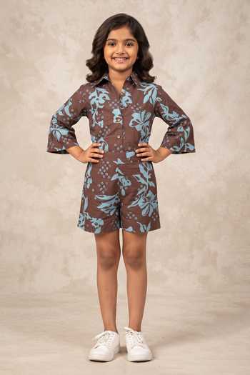 B'Infinite Brown Floral Print Shirt For Kids