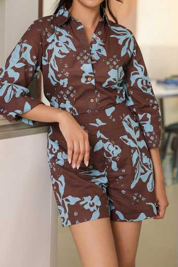 B'Infinite Brown Floral Print Shirt For Kids Online at Aza Fashions B'Infinite_Brown Floral Print Shirt For Kids_Online_at_Aza_Fashions