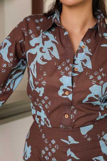 B'Infinite Brown Floral Print Shirt For Kids at Aza Fashions B'Infinite_Brown Floral Print Shirt For Kids_at_Aza_Fashions