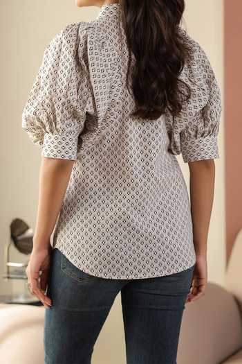 B'Infinite Beige Printed Puff Sleeve Shirt For Kids Online at Aza Fashions B'Infinite_Beige Printed Puff Sleeve Shirt For Kids_Online_at_Aza_Fashions