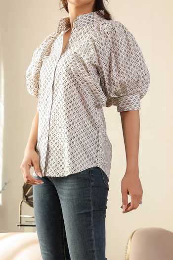 Buy B'Infinite Beige Printed Puff Sleeve Shirt For Kids Online at Aza Fashions Buy_B'Infinite_Beige Printed Puff Sleeve Shirt For Kids_Online_at_Aza_Fashions