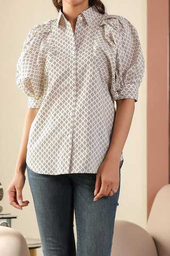 B'Infinite Beige Printed Puff Sleeve Shirt For Kids at Aza Fashions B'Infinite_Beige Printed Puff Sleeve Shirt For Kids_at_Aza_Fashions