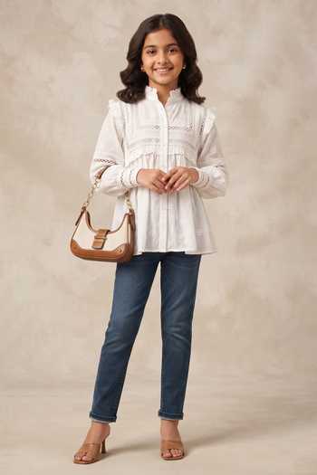 B'Infinite White Crepe Designer Blouse For Kids