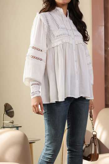 Buy B'Infinite White Crepe Designer Blouse For Kids Online at Aza Fashions Buy_B'Infinite_White Crepe Designer Blouse For Kids_Online_at_Aza_Fashions