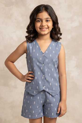 B'Infinite Blue Denim Waistcoat For Kids