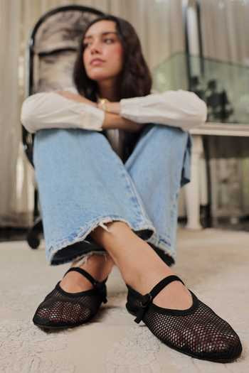 Shop Dang Shoes Black Alma Synthetic Mesh Ballerinas Online at Aza Fashions Shop_Dang Shoes_Black Alma Synthetic Mesh Ballerinas _Online_at_Aza_Fashions
