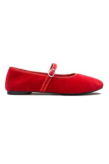 Dang Shoes_Red Velveteen Synthetic Ballerinas _Online_at_Aza_Fashions