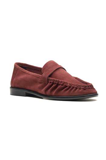 Dang Shoes_Burgundy Kite Ruched Loafers _Online_at_Aza_Fashions