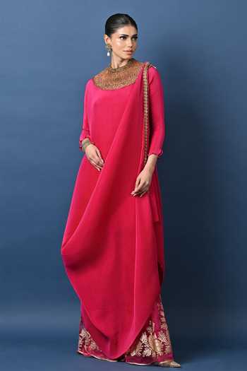 Kiran Uttam Ghosh Pink Net, Taffeta Gota Embroidered Sharara Online at Aza Fashions Kiran Uttam Ghosh_Pink Net, Taffeta Gota Embroidered Sharara _Online_at_Aza_Fashions