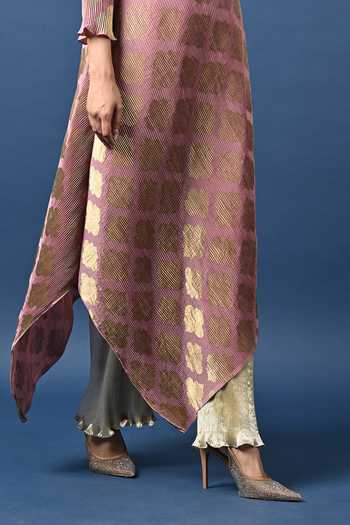 Buy Kiran Uttam Ghosh Silver Polyester Pleated Pant Online at Aza Fashions Buy_Kiran Uttam Ghosh_Silver Polyester Pleated Pant _Online_at_Aza_Fashions