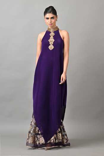 Kiran Uttam Ghosh Diagonal Cutaway Embroidered Collar Tunic 
