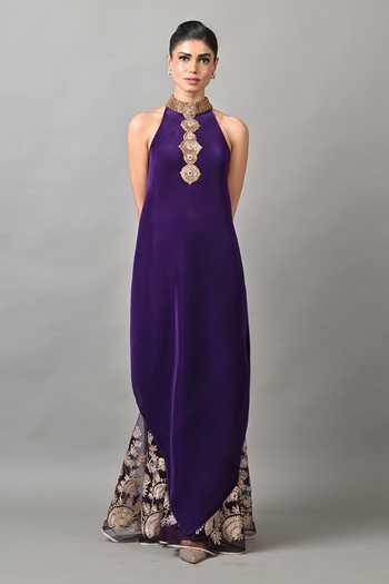 Kiran Uttam Ghosh Diagonal Cutaway Embroidered Collar Tunic 